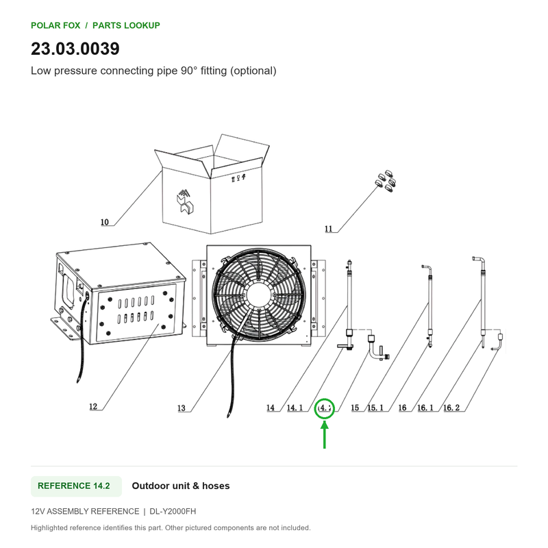 Polar Fox Low pressure connecting pipe 90° fitting (optional) — 23.03.0039