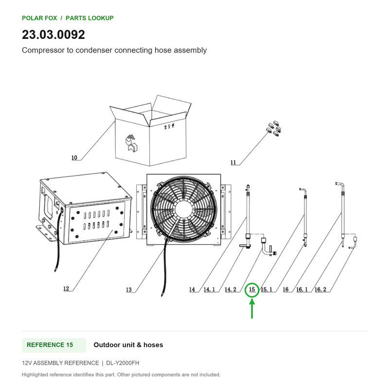 Polar Fox Compressor to condenser connecting hose assembly — 23.03.0092