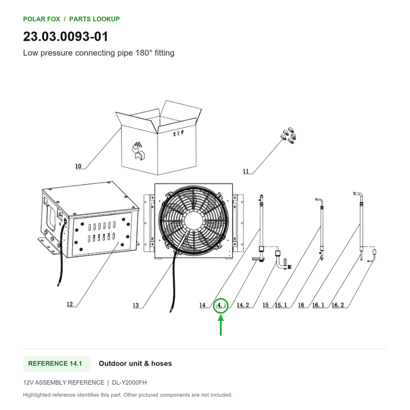 Polar Fox Low pressure connecting pipe 180° fitting — 23.03.0093-01