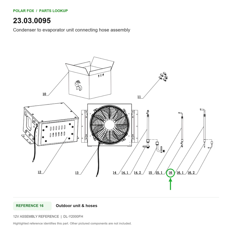 Polar Fox Condenser to evaporator unit connecting hose assembly — 23.03.0095