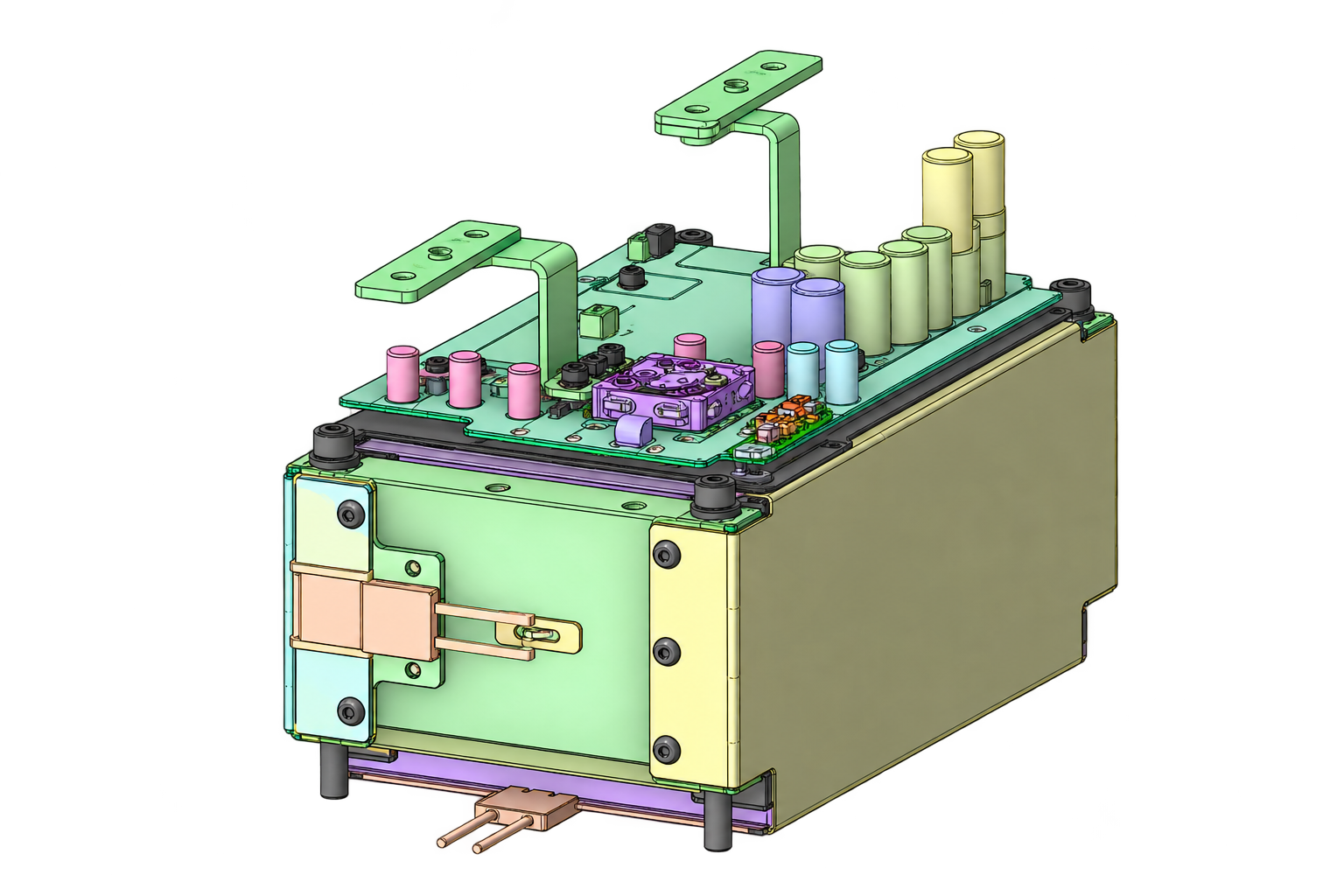 Illustration of the battery modules, electronics and internal architecture